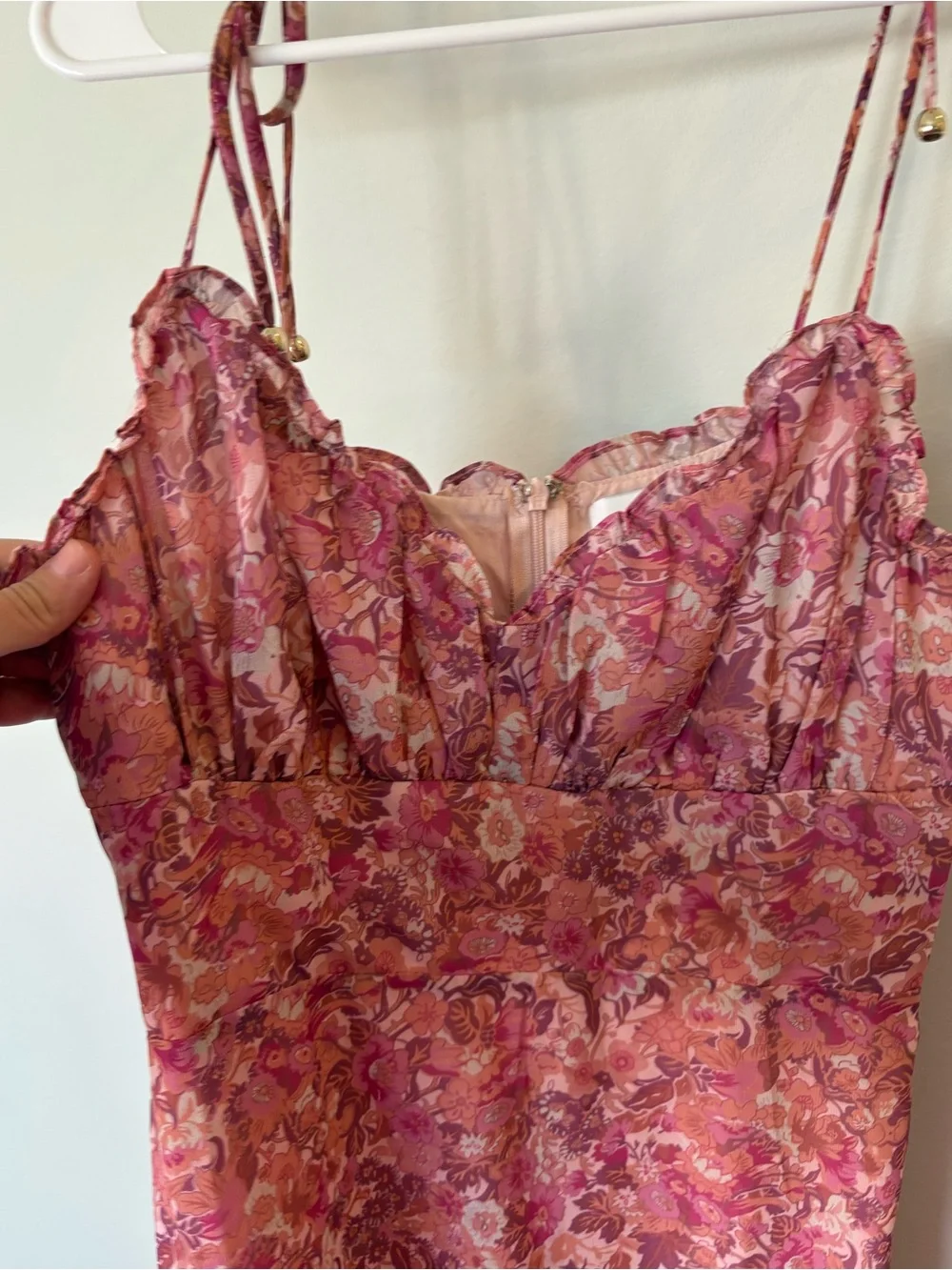 Petal & Pup Floral Pink Tie-Strap Midi Dress Small